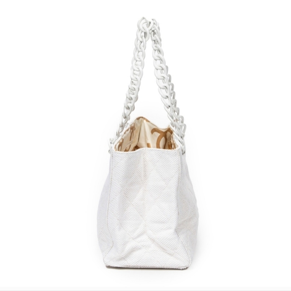 Chanel White Woven Canvas Bekko Chain Large Tote Bag In White - Picture 8 of 17